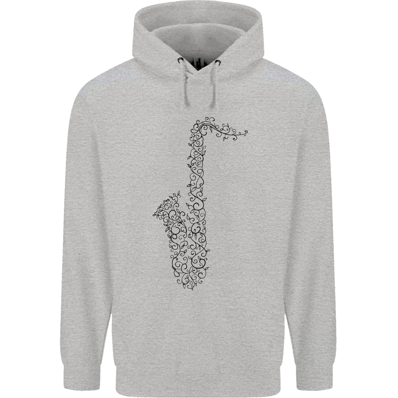 A Saxaphone Musical Instrument Brass Band Mens 80% Cotton Hoodie Sports Grey