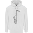 A Saxaphone Musical Instrument Brass Band Mens 80% Cotton Hoodie White