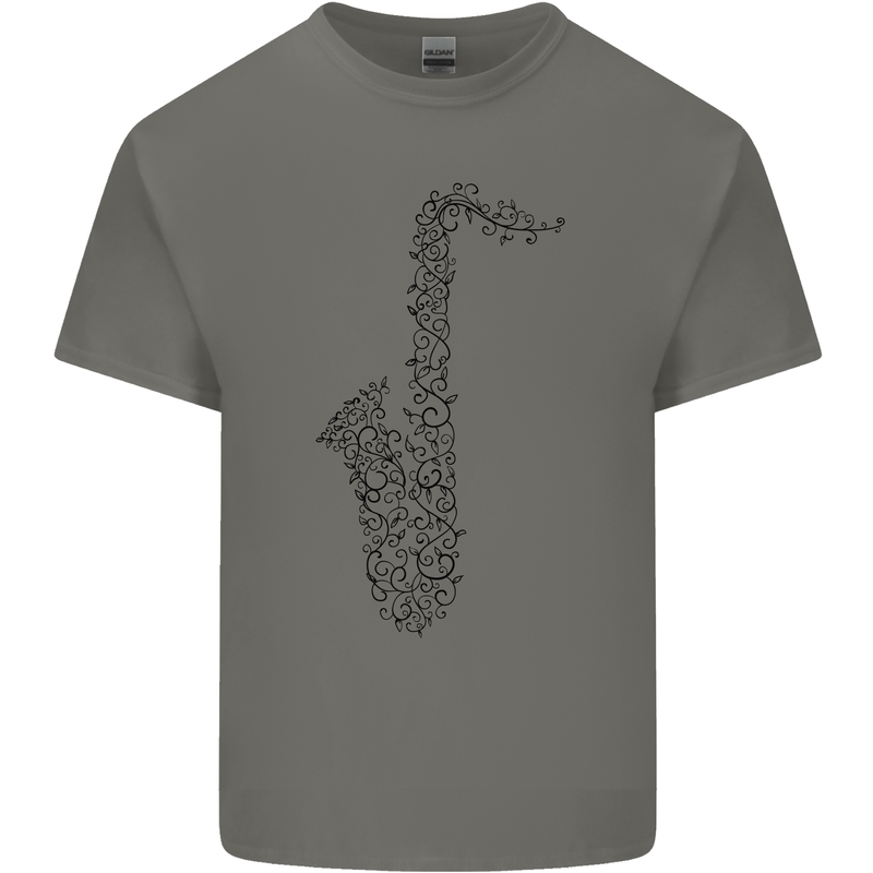 A Saxaphone Musical Instrument Brass Band Mens Cotton T-Shirt Tee Top Charcoal