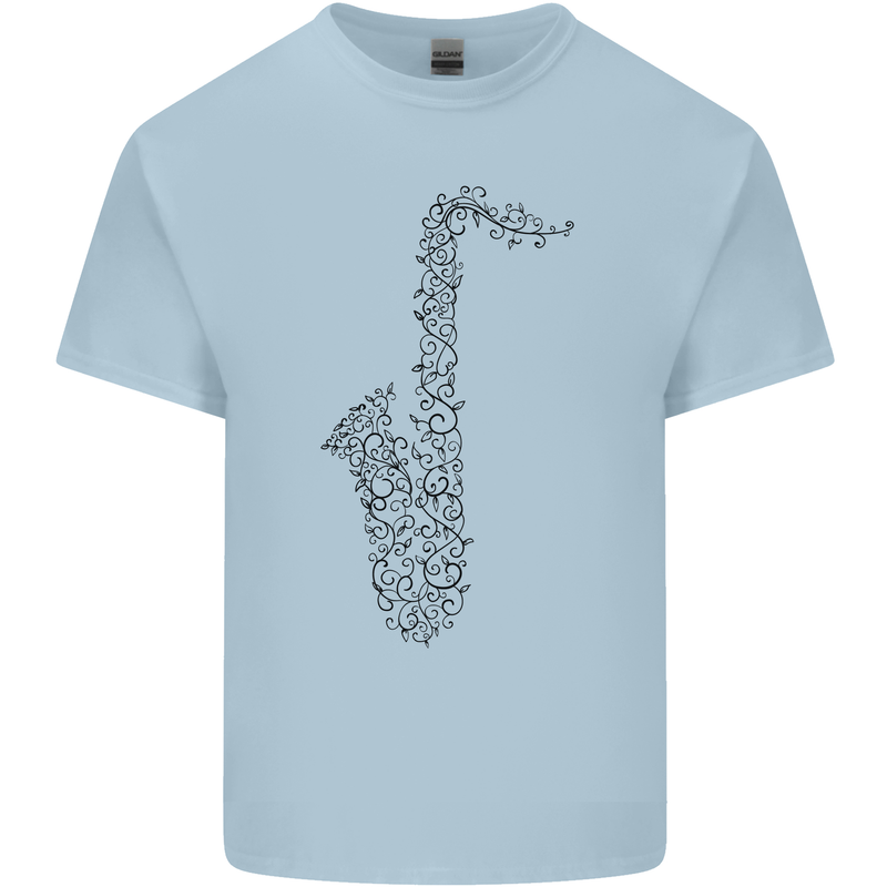 A Saxaphone Musical Instrument Brass Band Mens Cotton T-Shirt Tee Top Light Blue