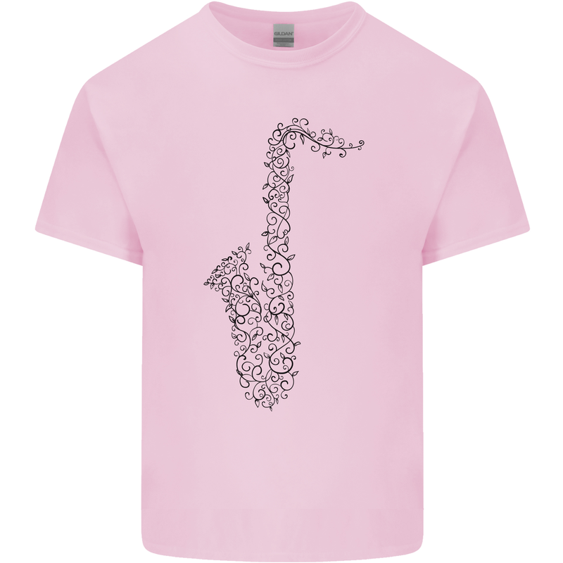 A Saxaphone Musical Instrument Brass Band Mens Cotton T-Shirt Tee Top Light Pink