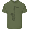 A Saxaphone Musical Instrument Brass Band Mens Cotton T-Shirt Tee Top Military Green