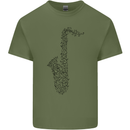 A Saxaphone Musical Instrument Brass Band Mens Cotton T-Shirt Tee Top Military Green