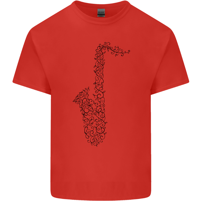 A Saxaphone Musical Instrument Brass Band Mens Cotton T-Shirt Tee Top Red