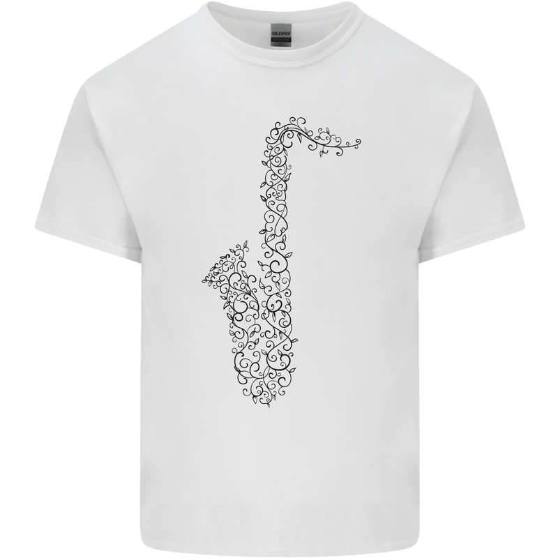 A Saxaphone Musical Instrument Brass Band Mens Cotton T-Shirt Tee Top White