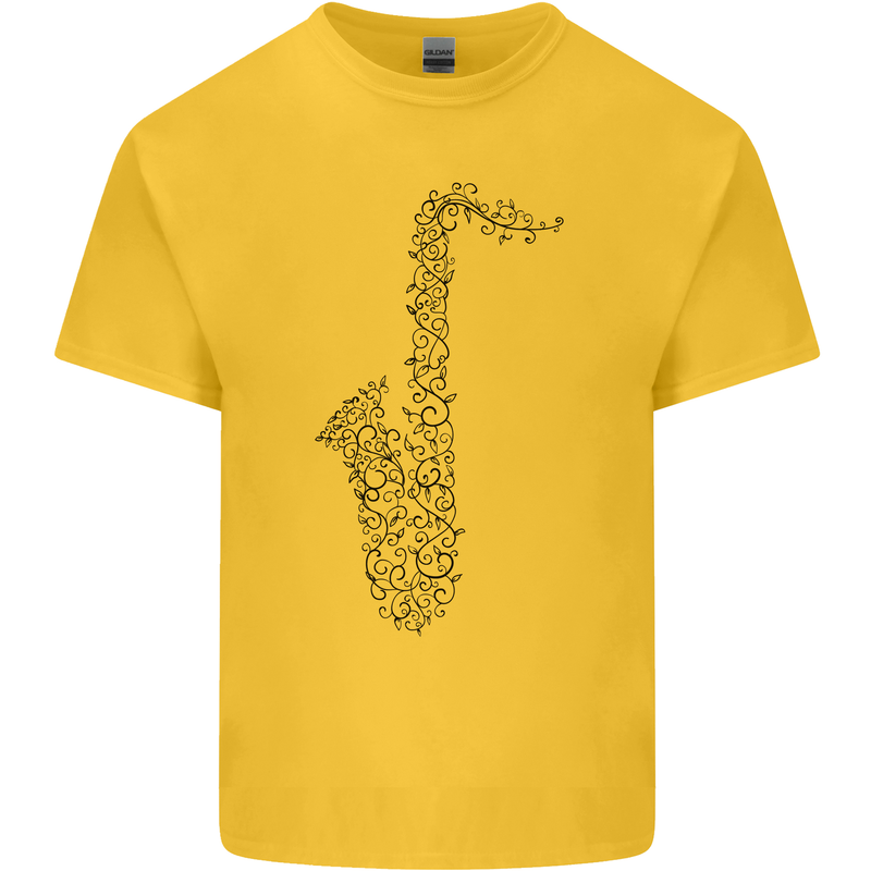 A Saxaphone Musical Instrument Brass Band Mens Cotton T-Shirt Tee Top Yellow