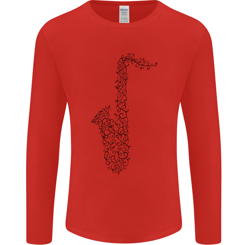A Saxaphone Musical Instrument Brass Band Mens Long Sleeve T-Shirt Red