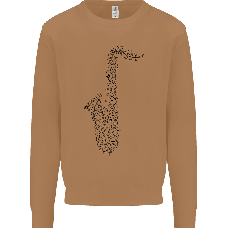 A Saxaphone Musical Instrument Brass Band Mens Sweatshirt Jumper Caramel Latte