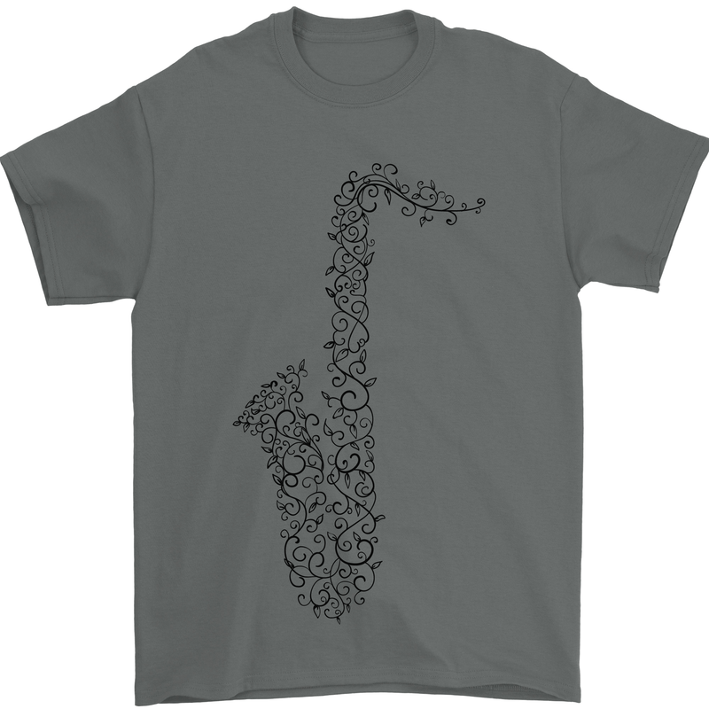 A Saxaphone Musical Instrument Brass Band Mens T-Shirt 100% Cotton Charcoal