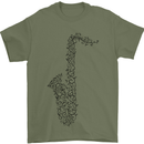 A Saxaphone Musical Instrument Brass Band Mens T-Shirt 100% Cotton Military Green