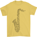 A Saxaphone Musical Instrument Brass Band Mens T-Shirt 100% Cotton Yellow
