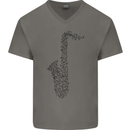 A Saxaphone Musical Instrument Brass Band Mens V-Neck Cotton T-Shirt Charcoal
