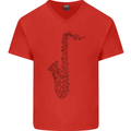 A Saxaphone Musical Instrument Brass Band Mens V-Neck Cotton T-Shirt Red