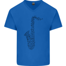 A Saxaphone Musical Instrument Brass Band Mens V-Neck Cotton T-Shirt Royal Blue
