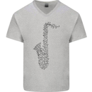 A Saxaphone Musical Instrument Brass Band Mens V-Neck Cotton T-Shirt Sports Grey