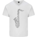 A Saxaphone Musical Instrument Brass Band Mens V-Neck Cotton T-Shirt White