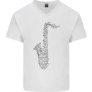 A Saxaphone Musical Instrument Brass Band Mens V-Neck Cotton T-Shirt White