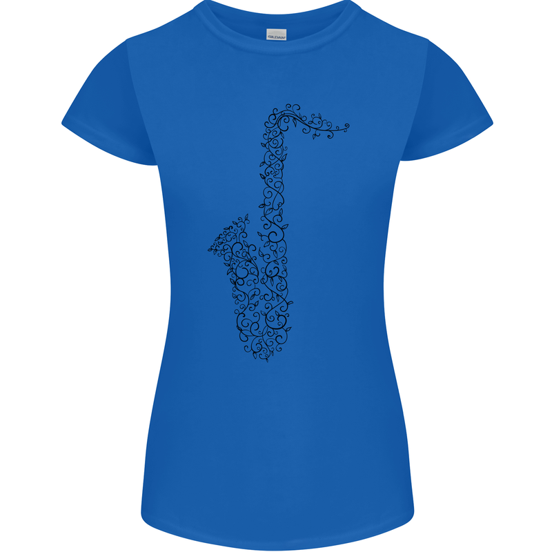 A Saxaphone Musical Instrument Brass Band Womens Petite Cut T-Shirt Royal Blue