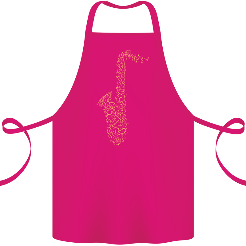 A Saxaphone Musical Instruments Brass Band Cotton Apron 100% Organic Pink