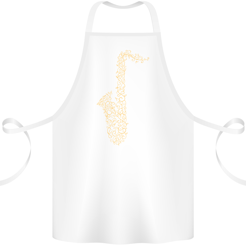 A Saxaphone Musical Instruments Brass Band Cotton Apron 100% Organic White