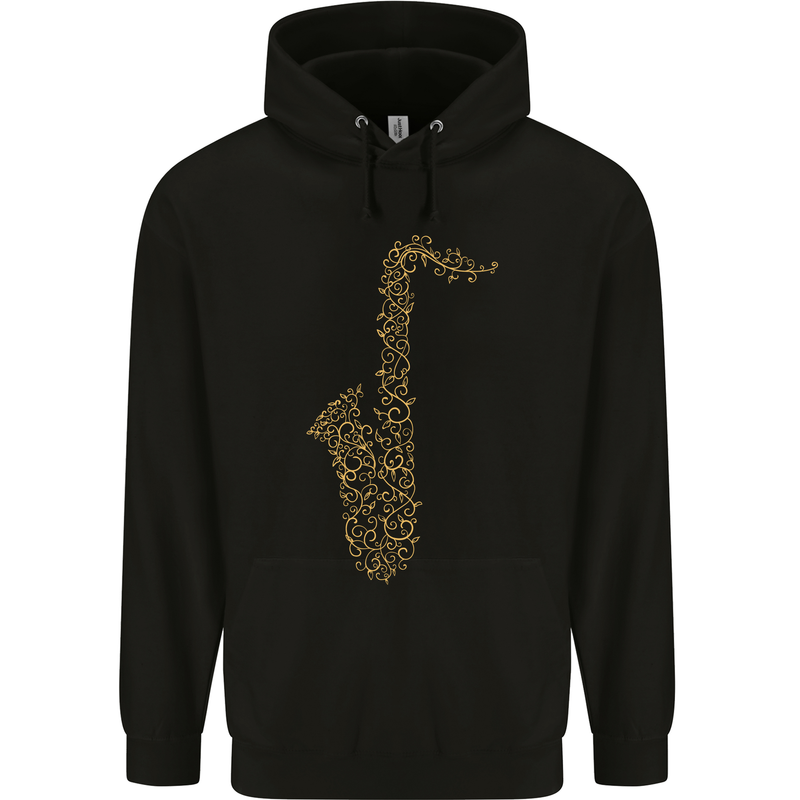 A Saxaphone Musical Instruments Brass Band Mens 80% Cotton Hoodie Black