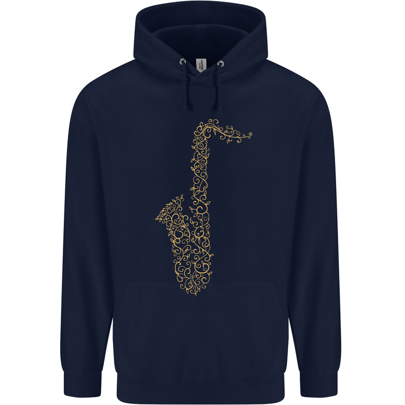 A Saxaphone Musical Instruments Brass Band Mens 80% Cotton Hoodie Navy Blue