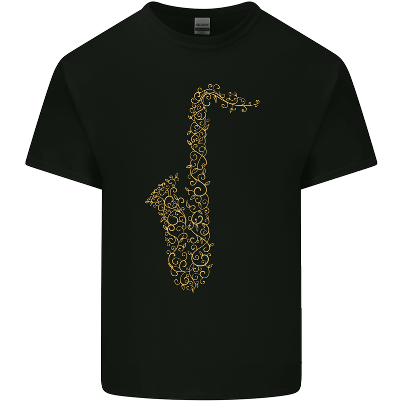 A Saxaphone Musical Instruments Brass Band Mens Cotton T-Shirt Tee Top Black