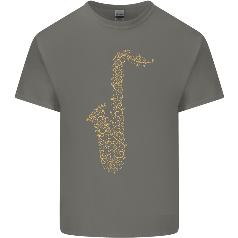 A Saxaphone Musical Instruments Brass Band Mens Cotton T-Shirt Tee Top Charcoal