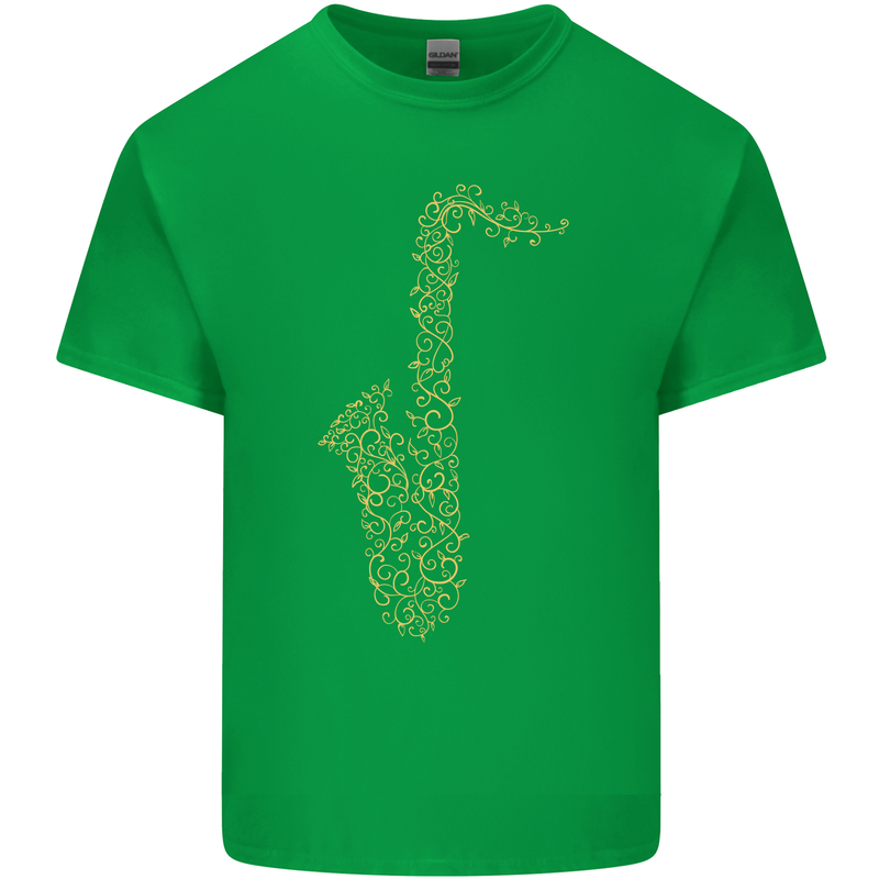 A Saxaphone Musical Instruments Brass Band Mens Cotton T-Shirt Tee Top Irish Green