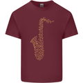 A Saxaphone Musical Instruments Brass Band Mens Cotton T-Shirt Tee Top Maroon