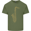 A Saxaphone Musical Instruments Brass Band Mens Cotton T-Shirt Tee Top Military Green