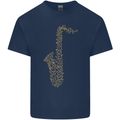 A Saxaphone Musical Instruments Brass Band Mens Cotton T-Shirt Tee Top Navy Blue