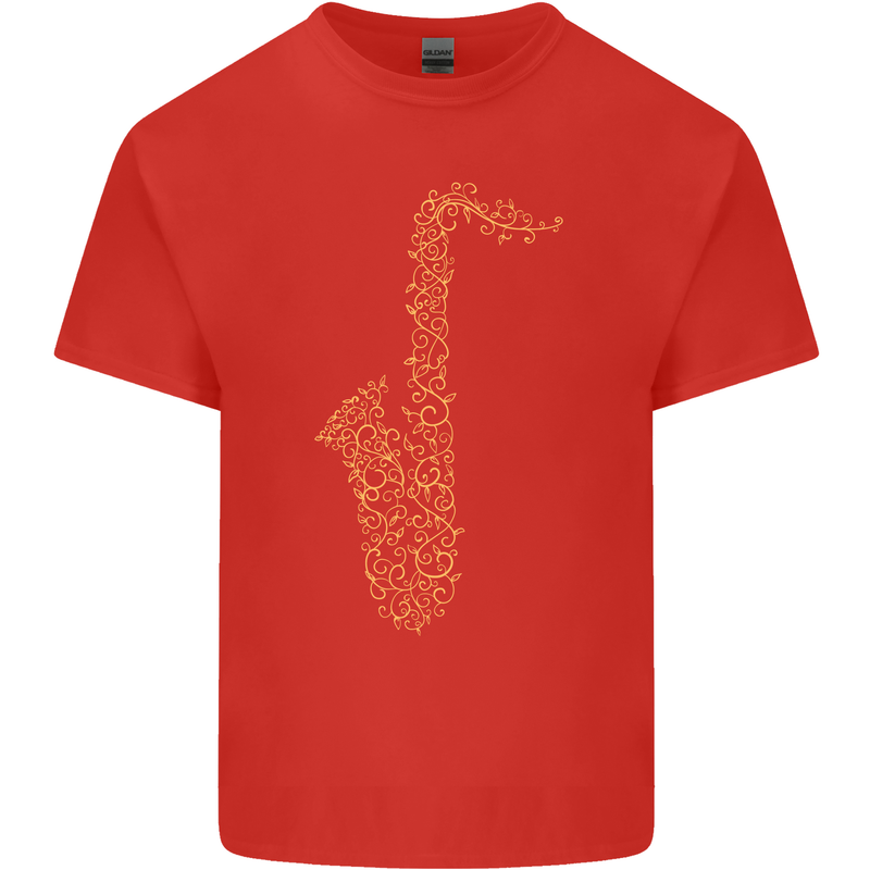 A Saxaphone Musical Instruments Brass Band Mens Cotton T-Shirt Tee Top Red