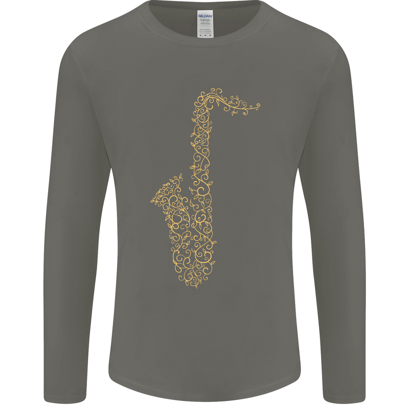 A Saxaphone Musical Instruments Brass Band Mens Long Sleeve T-Shirt Charcoal