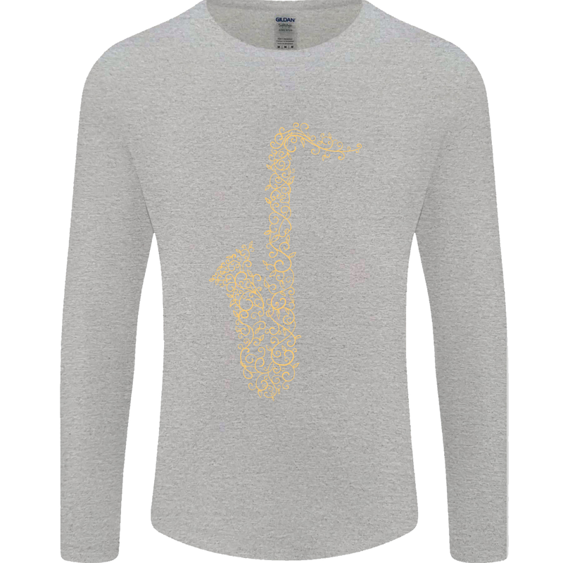 A Saxaphone Musical Instruments Brass Band Mens Long Sleeve T-Shirt Sports Grey