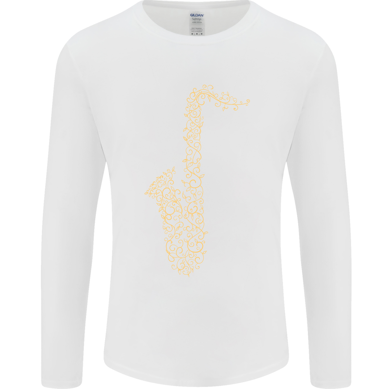 A Saxaphone Musical Instruments Brass Band Mens Long Sleeve T-Shirt White