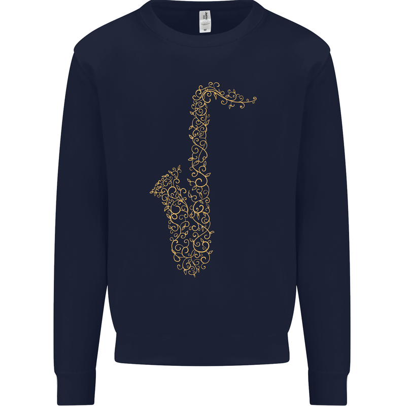 A Saxaphone Musical Instruments Brass Band Mens Sweatshirt Jumper Navy Blue
