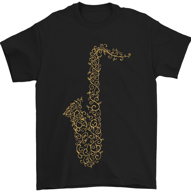 A Saxaphone Musical Instruments Brass Band Mens T-Shirt 100% Cotton Black