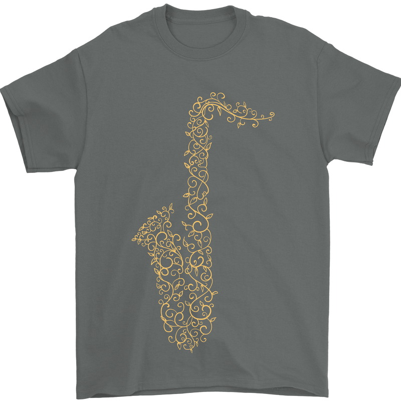 A Saxaphone Musical Instruments Brass Band Mens T-Shirt 100% Cotton Charcoal