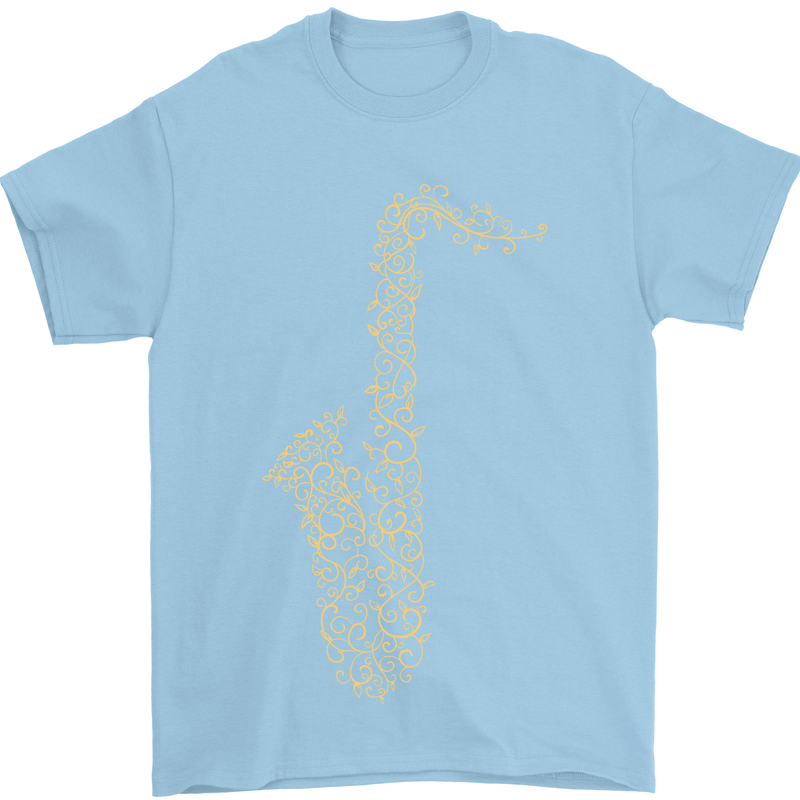A Saxaphone Musical Instruments Brass Band Mens T-Shirt 100% Cotton Light Blue