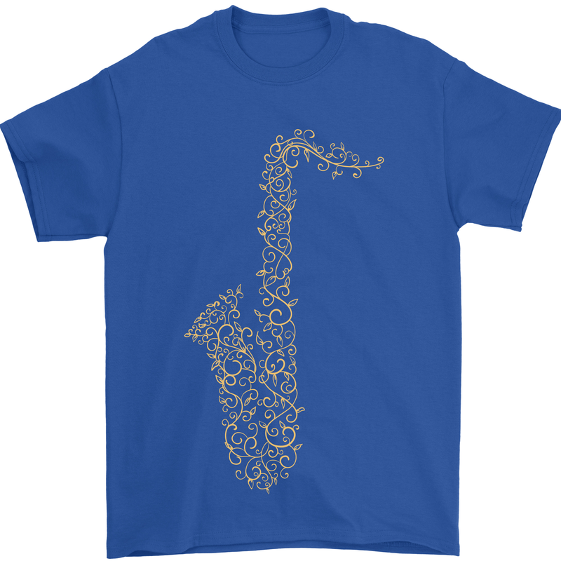 A Saxaphone Musical Instruments Brass Band Mens T-Shirt 100% Cotton Royal Blue
