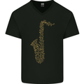A Saxaphone Musical Instruments Brass Band Mens V-Neck Cotton T-Shirt Black