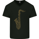 A Saxaphone Musical Instruments Brass Band Mens V-Neck Cotton T-Shirt Black