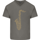 A Saxaphone Musical Instruments Brass Band Mens V-Neck Cotton T-Shirt Charcoal