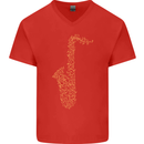 A Saxaphone Musical Instruments Brass Band Mens V-Neck Cotton T-Shirt Red