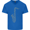 A Saxaphone Musical Instruments Brass Band Mens V-Neck Cotton T-Shirt Royal Blue