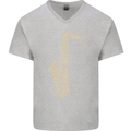 A Saxaphone Musical Instruments Brass Band Mens V-Neck Cotton T-Shirt Sports Grey