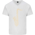 A Saxaphone Musical Instruments Brass Band Mens V-Neck Cotton T-Shirt White