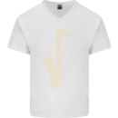 A Saxaphone Musical Instruments Brass Band Mens V-Neck Cotton T-Shirt White