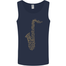 A Saxaphone Musical Instruments Brass Band Mens Vest Tank Top Navy Blue